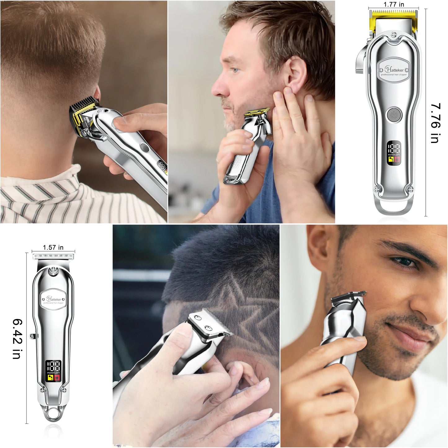Hatteker Professional Hair Clipper Set Cordless Electric Trimmer with LCD