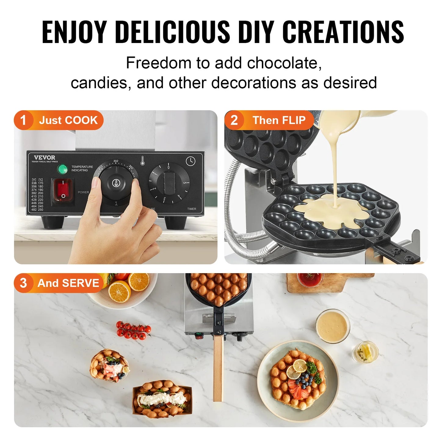 SucceBuy Commercial Egg Bubble Waffle Maker 1400W Nonstick Stainless Steel