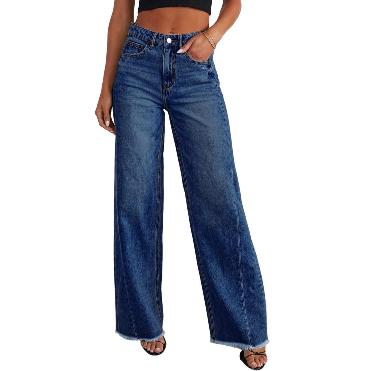 Retro High Waist Straight Leg Jeans For Women Patchwork Distressed