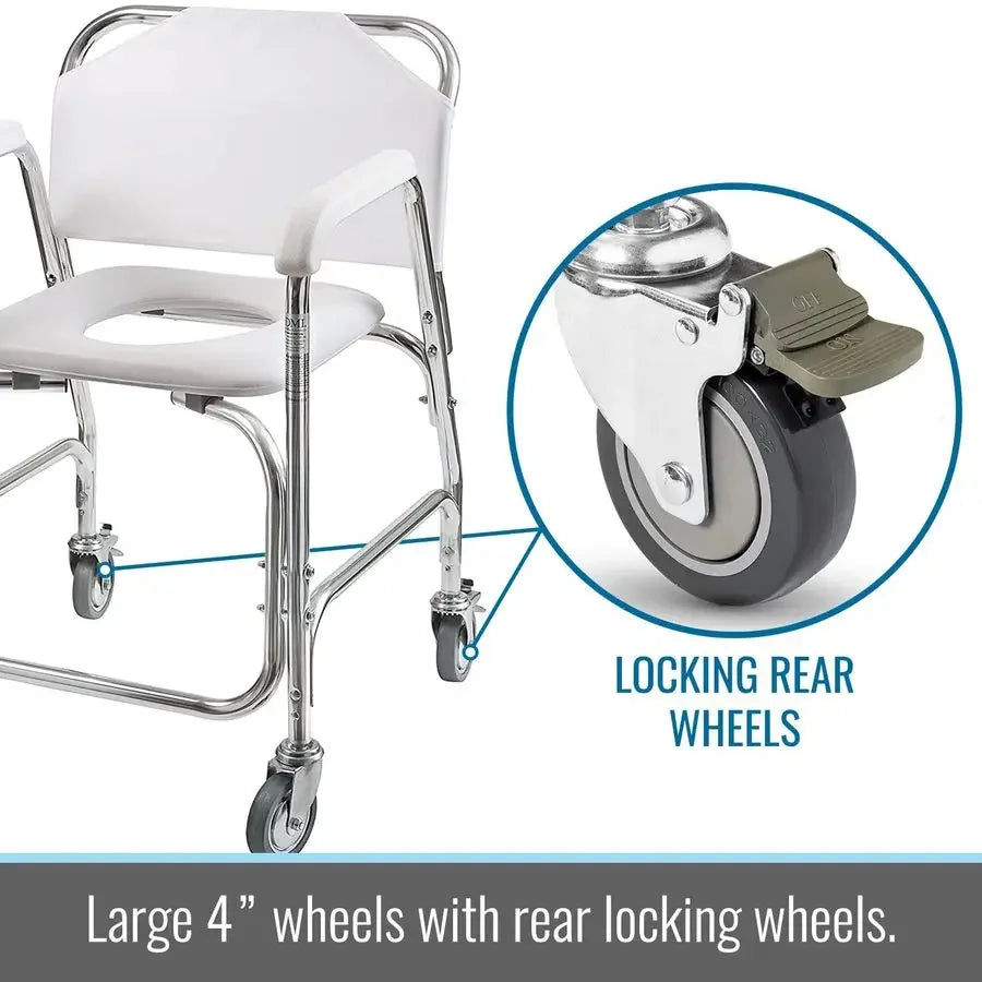 XMSJ Rolling Shower Chair Commode Transport Wheelchair
