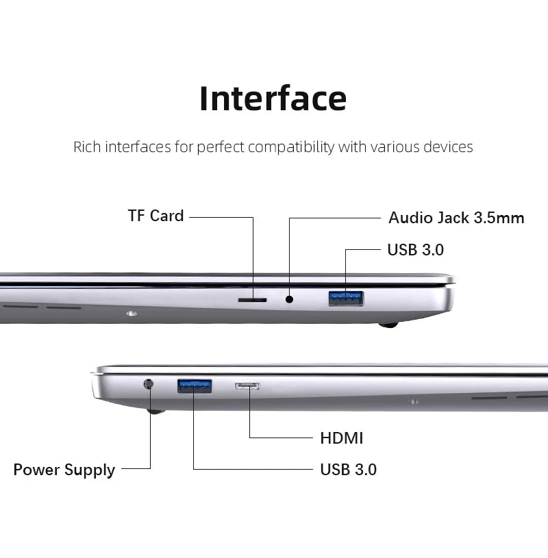 Erilles Ultra Slim Windows 11 Pro Laptop Atom A3950