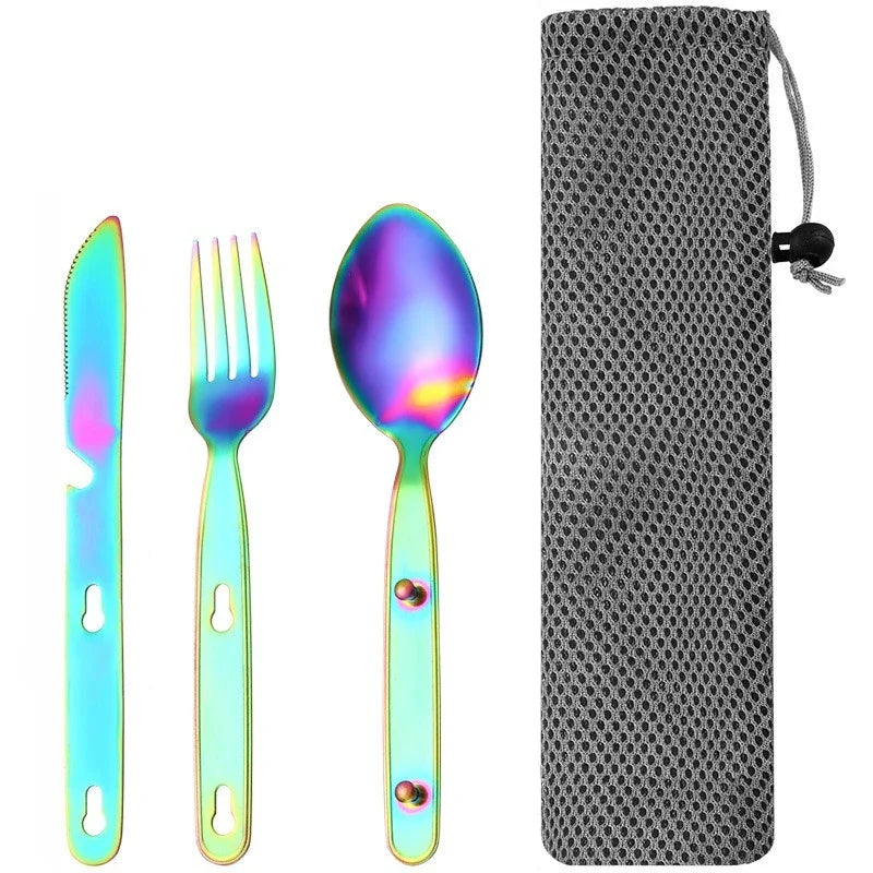 Stainless Steel Folding Camping Cutlery Set Compact Travel Kit