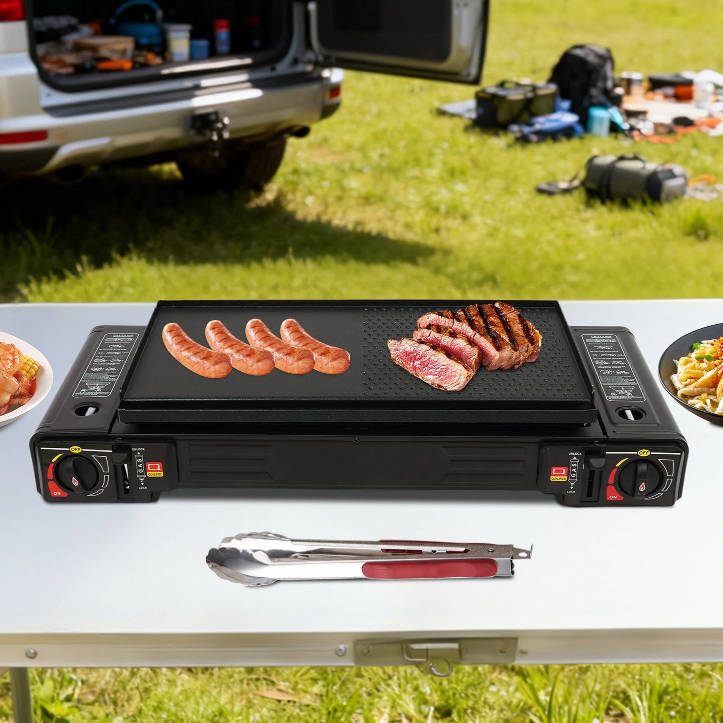 Two-Burner Portable Camping Stove Kit With Baking Pan Carrying Case