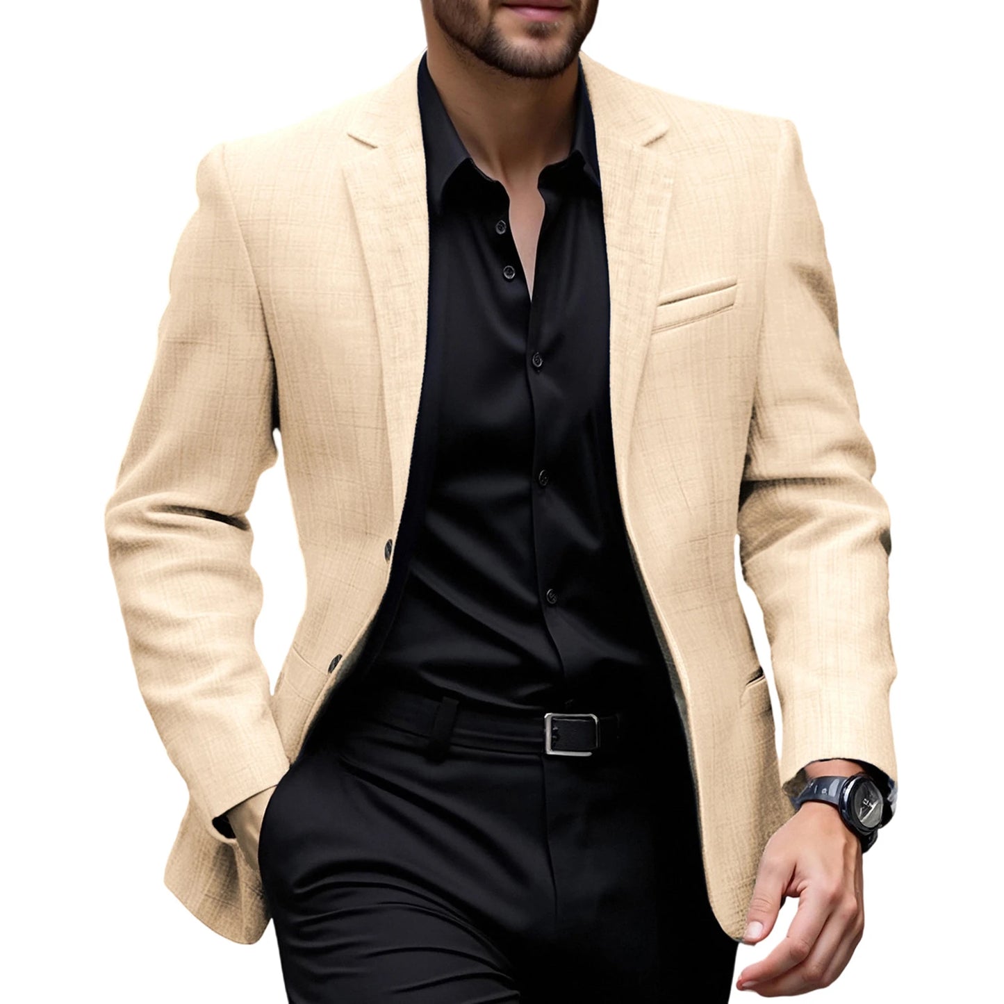 Men's Fit Casual Blazer With Notched Lapel Button Closure