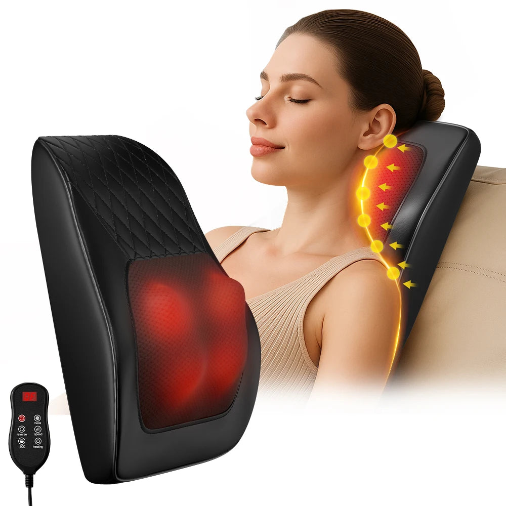 HIMOUTA Back Massager With Heat 3D Kneading Pillow For Neck
