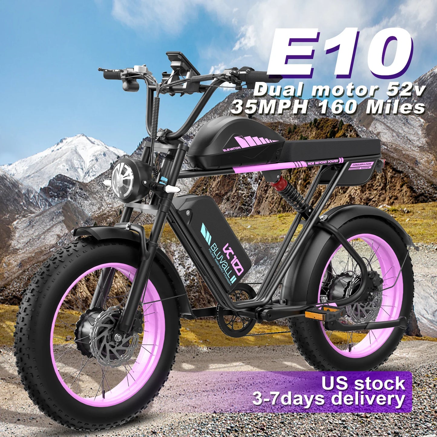 Moobelo E10 Electric Bike for Adults -52V Dual Motors 35MPH 160-Mile Range High-Capacity Battery Commuter Light Off-Road E-Bike