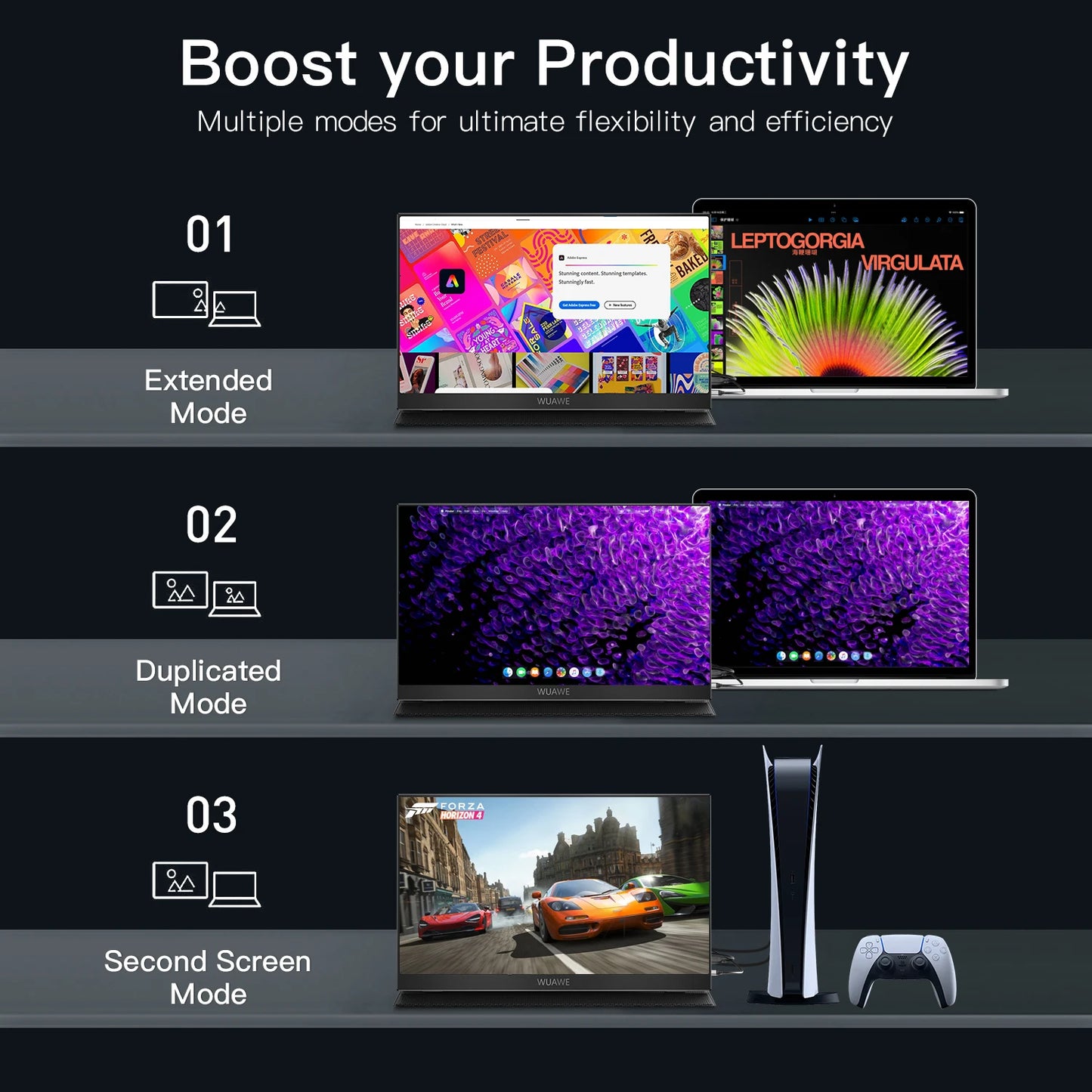 WUAWEB Portable Monitor For Laptop 1080P HDR USB C HDMI