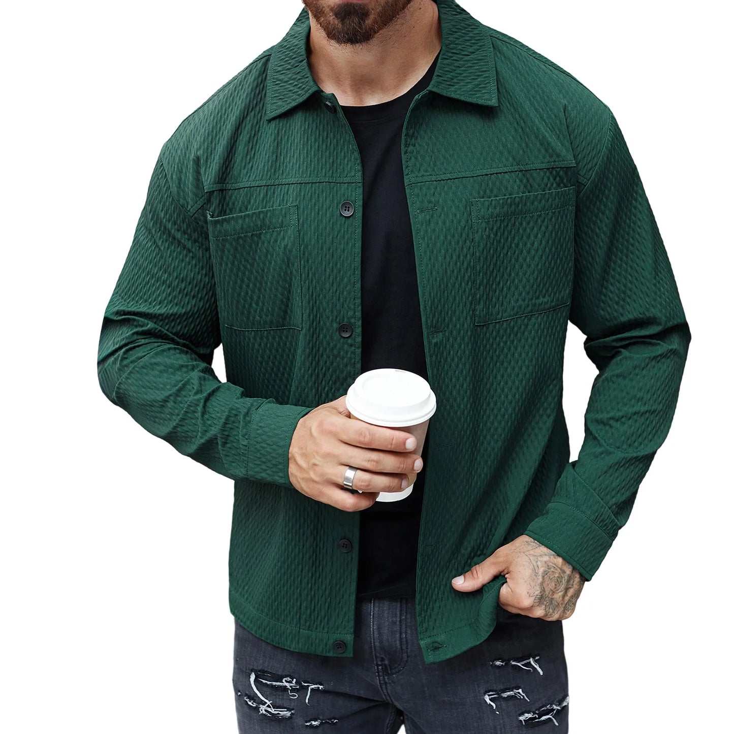 Men's Casual Shirt Jacket Regular Fit Long Sleeve Button Up