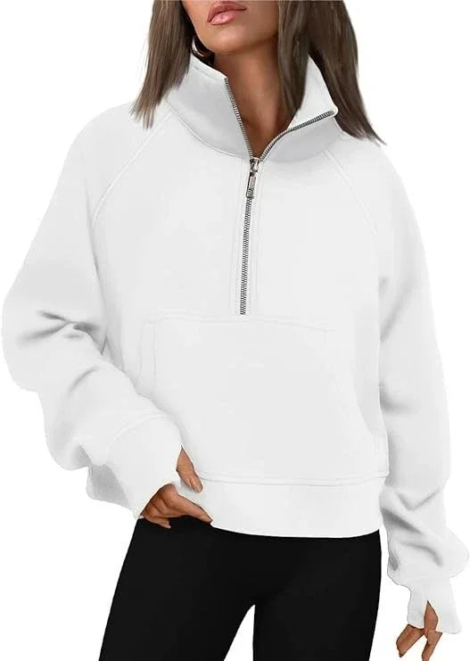 Women's Stand Collar Fleece Hoodie With Pocket Half Zip Pullover