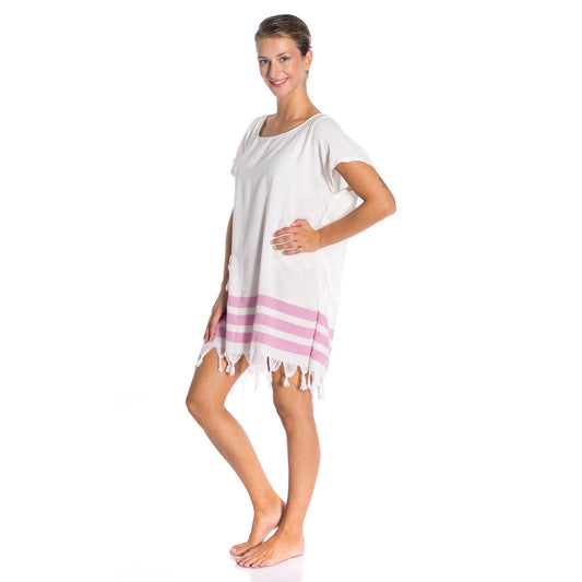 Soft 100% Turkish Cotton Swimsuit Cover Up Dress for Women Short Sleeve Beach Dress with Fringed Hem