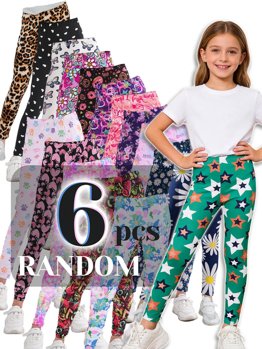 NONECN Girls Leggings Set Six Designs Flower Prints Fashionable