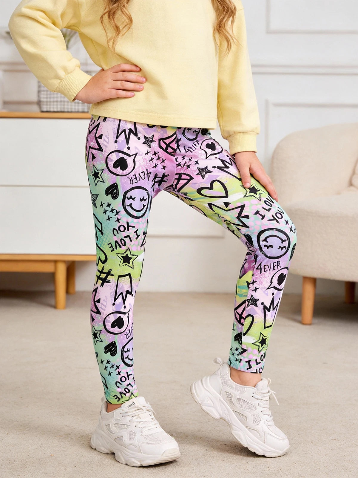 NONECN Girls Leggings Set Six Designs Flower Prints Fashionable