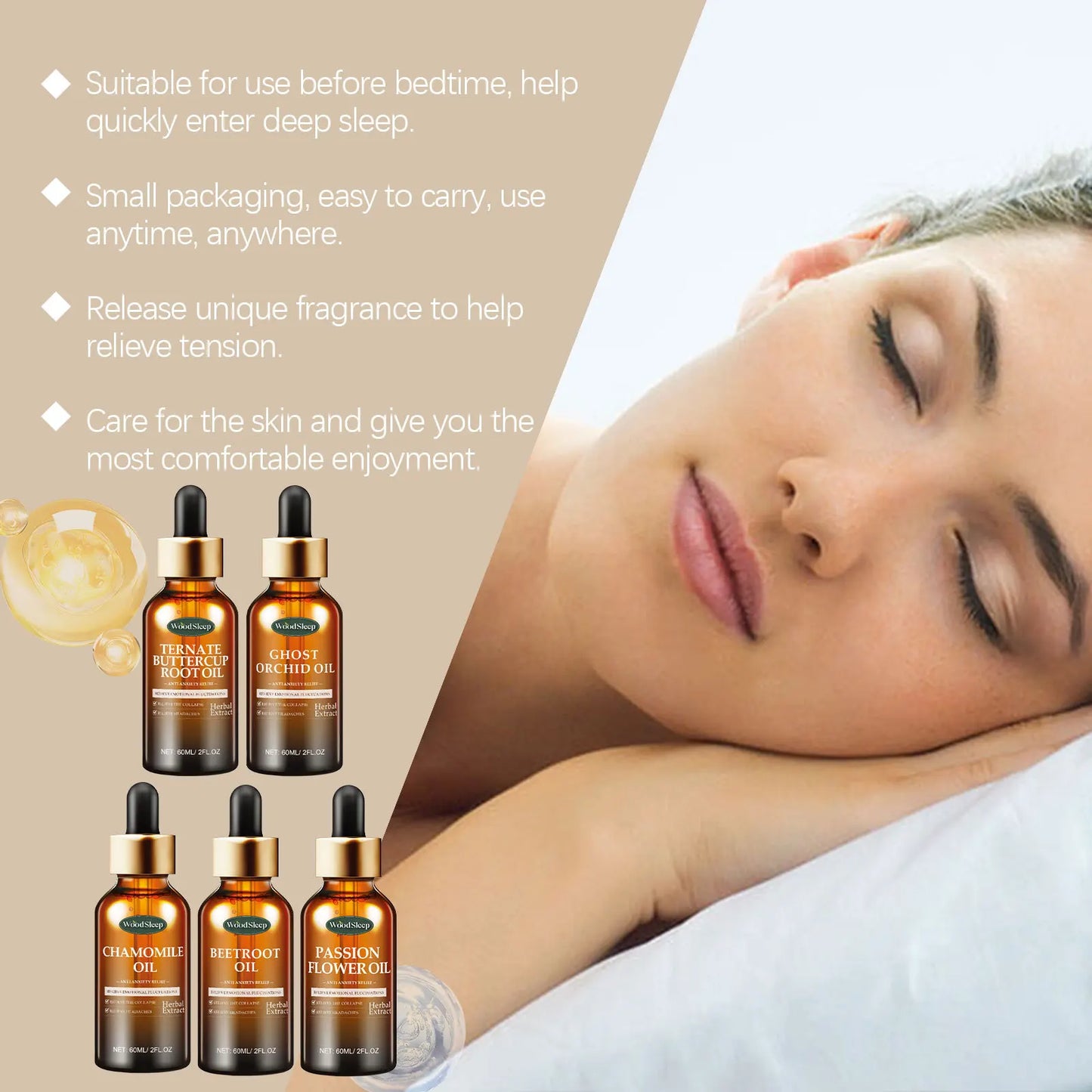 Woodsleep 60ml Plant Help Sleeping Essential Oil Relieve Fatigue Anxiety Relaxing Massage Body Face Nourish Soothing Mood Oil