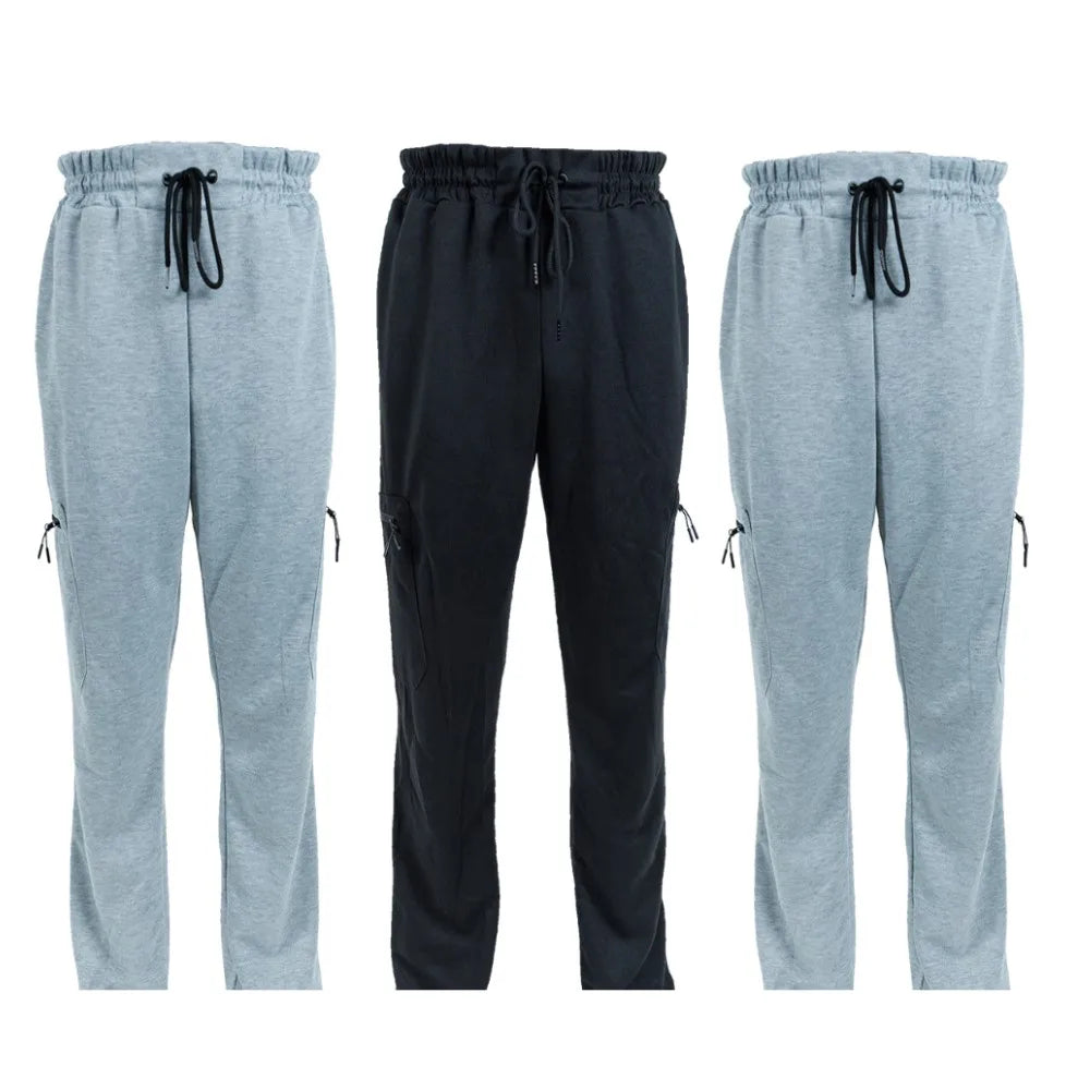 3 Pack Men's Fleece Lined Slim Fit Tech Joggers With Zipper Pockets