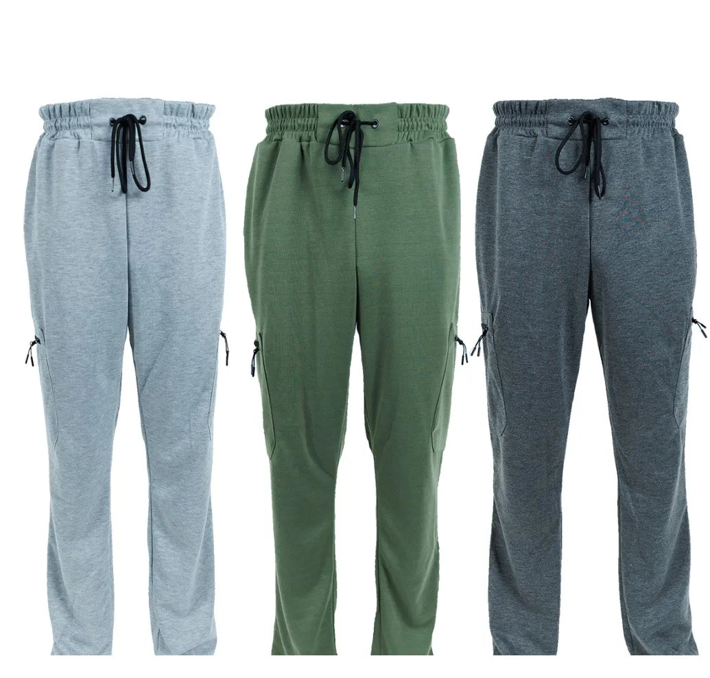 3 Pack Men's Fleece Lined Slim Fit Tech Joggers With Zipper Pockets