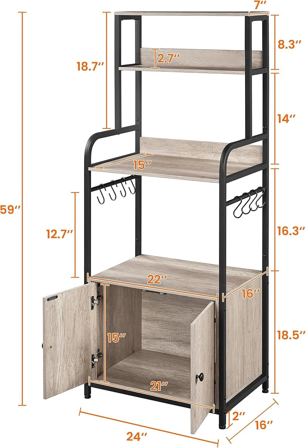 Kitchen Baker Rack With Storage Shelves And Cabinet