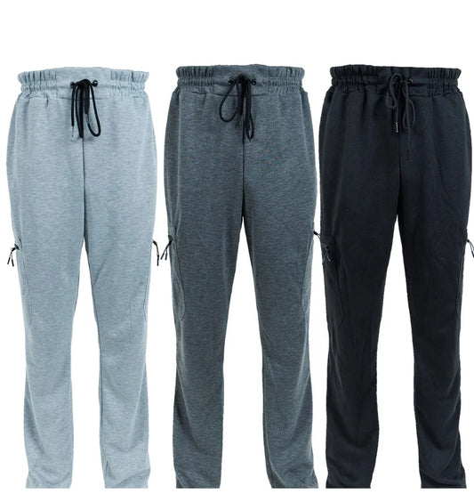 3 Pack Men's Fleece Lined Slim Fit Tech Joggers With Zipper Pockets