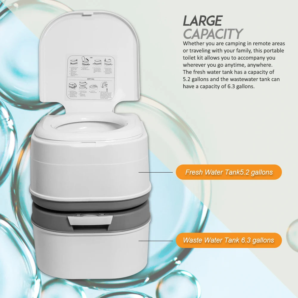 Portable Camping Toilet With Tissue Storage And Leakproof Pump