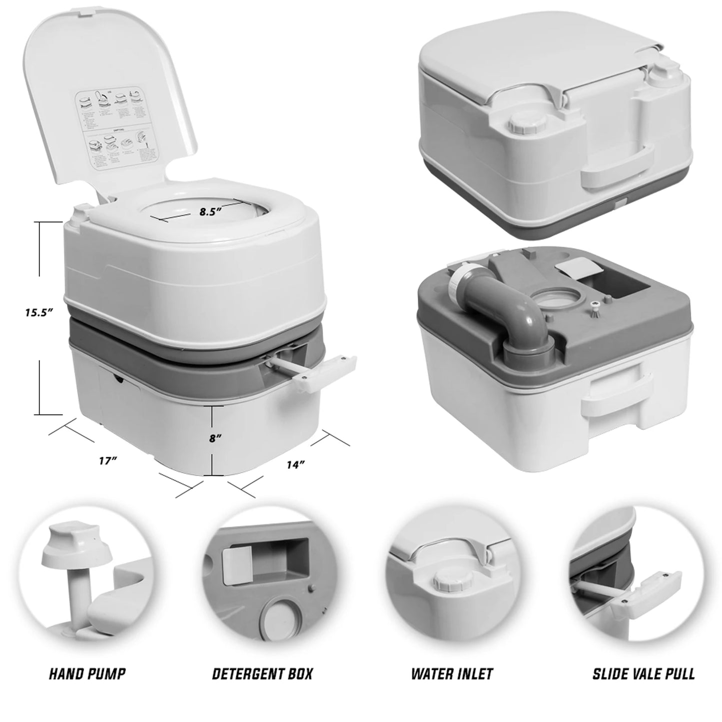 Portable Camping Toilet With Tissue Storage And Leakproof Pump