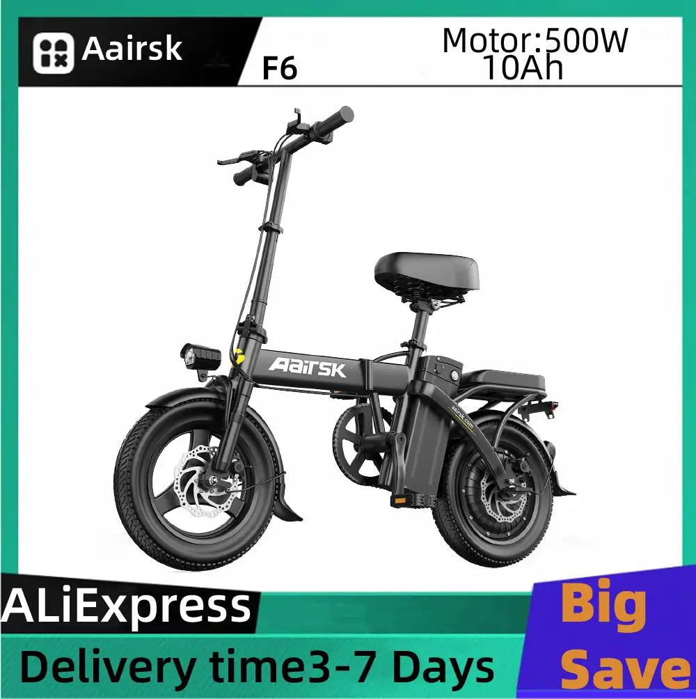 Aairsk F6 Adult E-bike 500W Motor Ebike 480WH10Ah Battery Electric Bike 14 Inch Tire Women's Electric bicycle