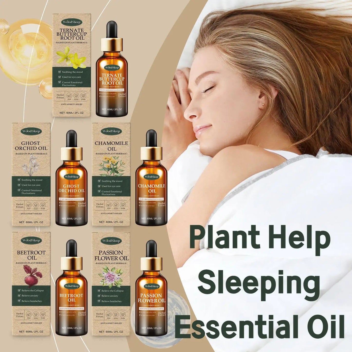 Woodsleep 60ml Plant Help Sleeping Essential Oil Relieve Fatigue Anxiety Relaxing Massage Body Face Nourish Soothing Mood Oil