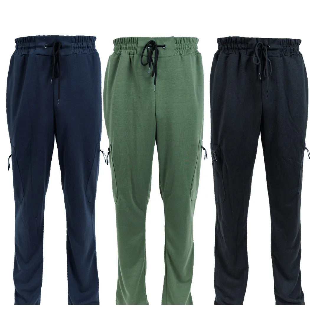 3 Pack Men's Fleece Lined Slim Fit Tech Joggers With Zipper Pockets