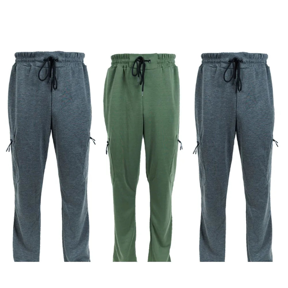 3 Pack Men's Fleece Lined Slim Fit Tech Joggers With Zipper Pockets