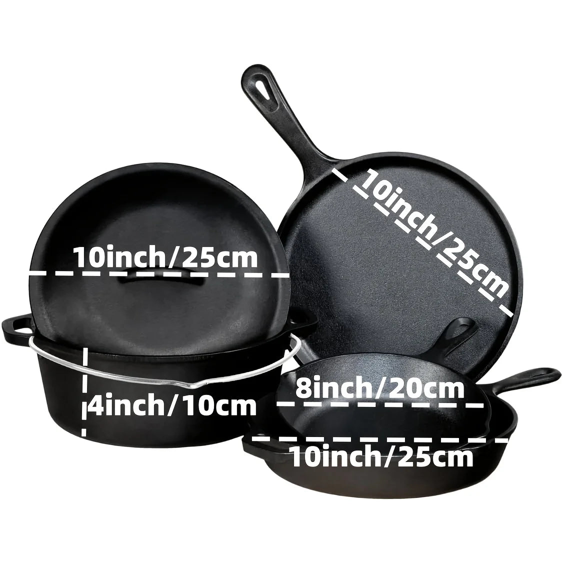 AEDG Cast Iron Skillet Set Three Piece Preseasoned Pans