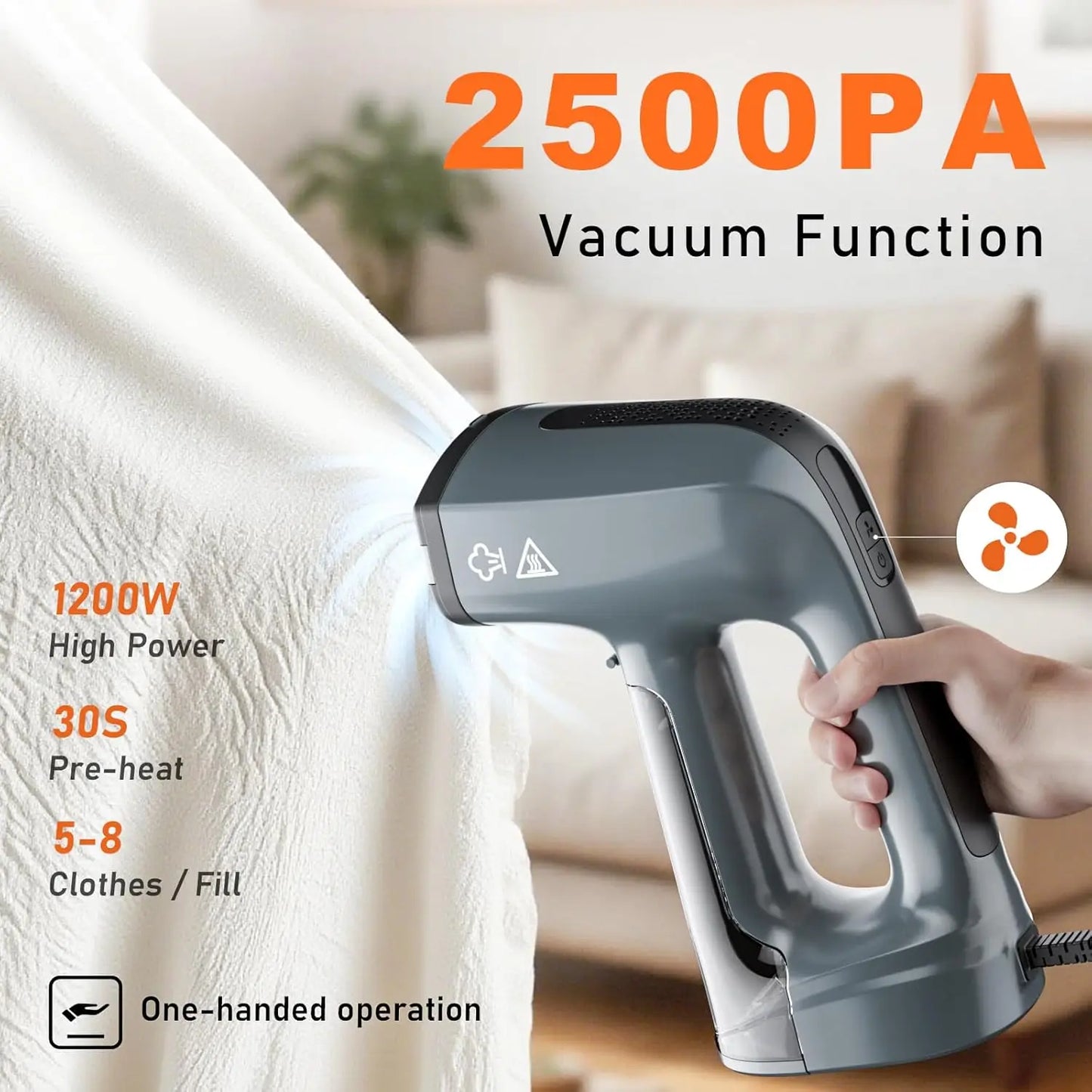 GHORAD Handheld Garment Steamer 2500Pa Strong Suction Portable Travel