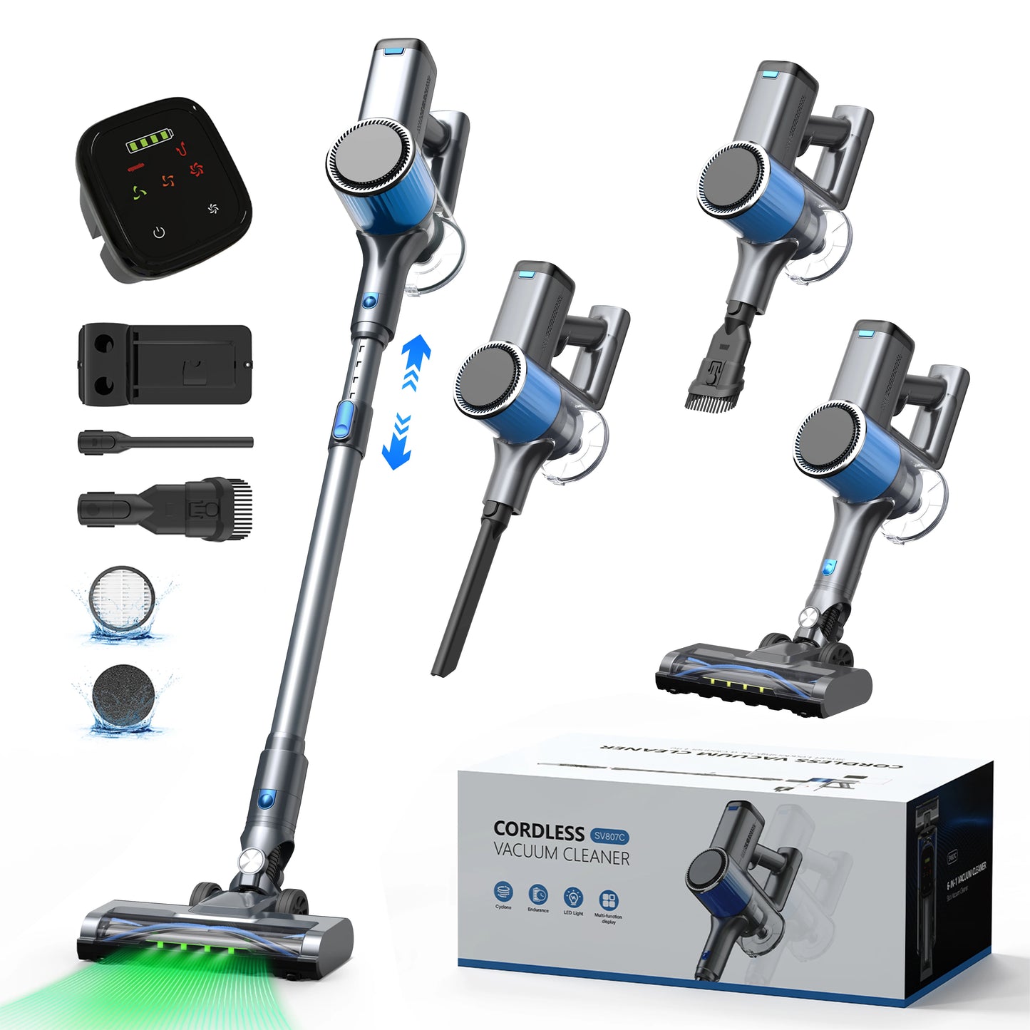 OMESER 807C Cordless Vacuum Cleaner, 50KPa Ultra Lightweight Stick LED Display Vacuum, for Carpet, Hard Floor, Car, Pet Hair