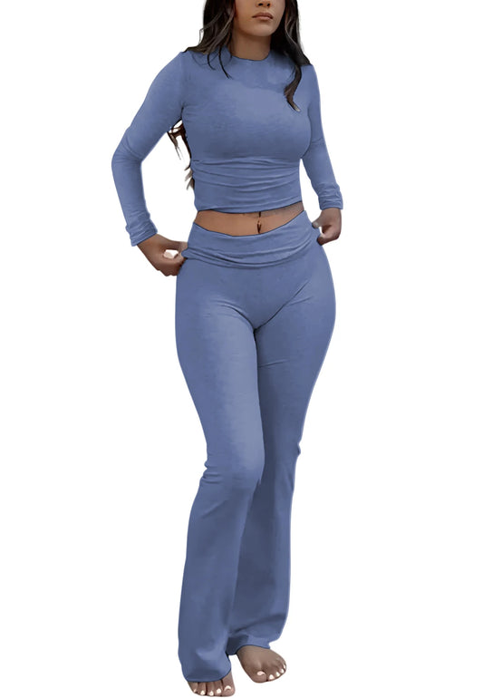 Women's Yoga Two-Piece Set Long Sleeve Wide Leg Activewear
