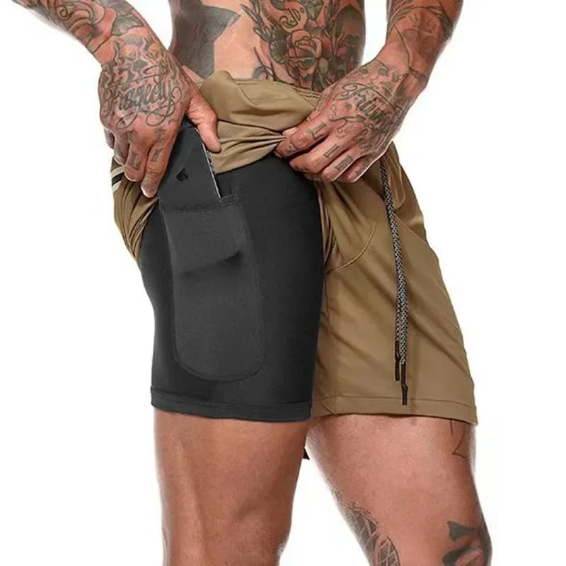 Men Quick Dry Double Layer Fitness Shorts For Gym Training