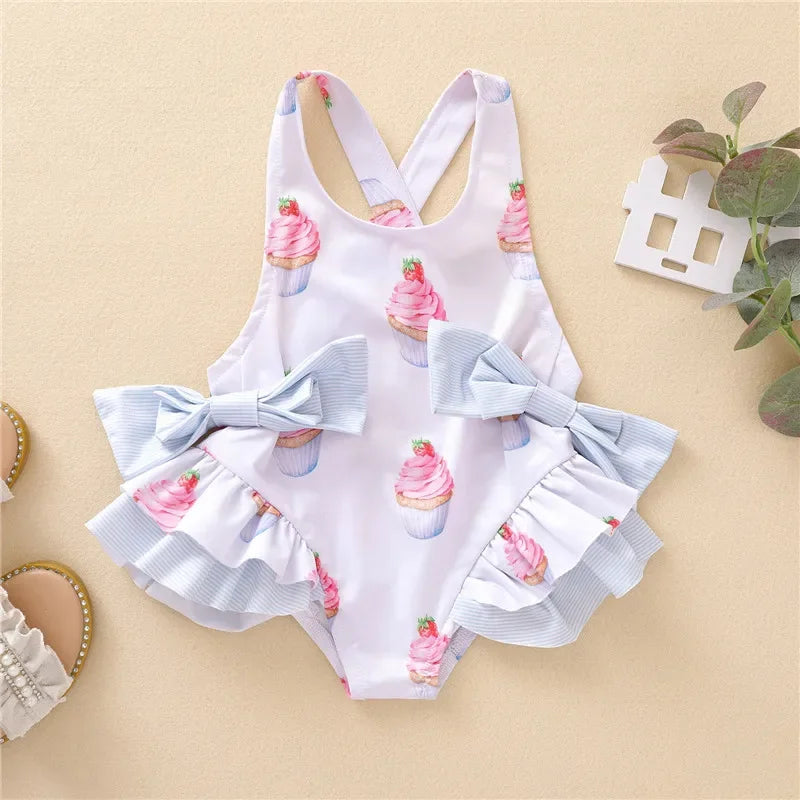 Baby Girls Swimwears Summer Bikini Set Sun Protection Kids Cute Floral Toddler Learn Swimming Suits One-Piece Sunbeach Swimsuit