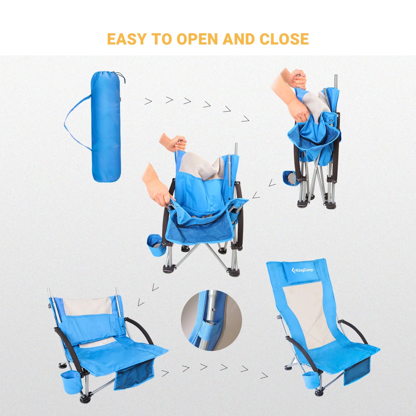 KingCamp High Back Beach Chair With Padded Armrests Cup Holder