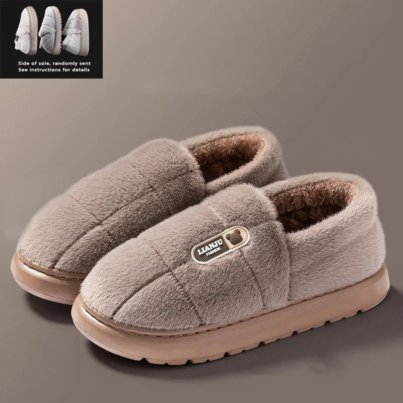 Men's Winter Plush Slippers Non Slip Warm Indoor Cotton Home Shoes