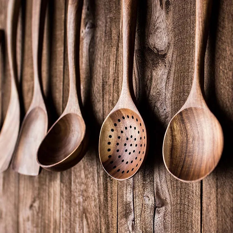 Teak Wood Utensil Set 5-Piece Kitchen Tools For Home Chefs