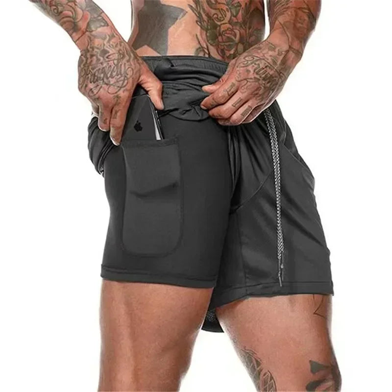 Men Quick Dry Double Layer Fitness Shorts For Gym Training