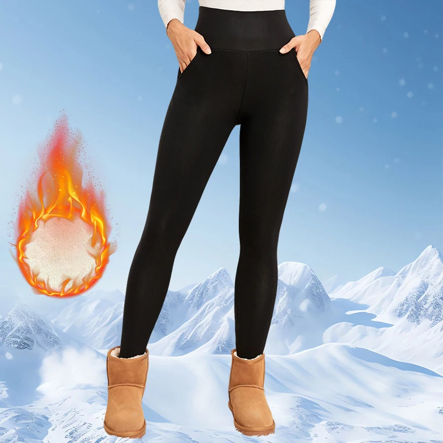 Thermal Fleece Leggings Women High Waist Tummy Control Knit
