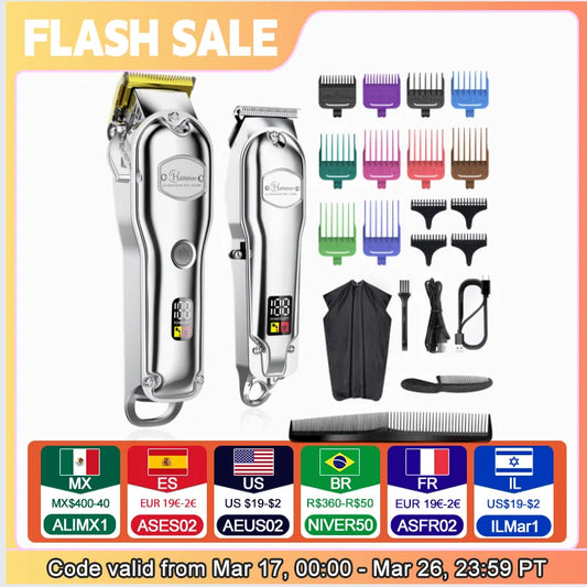 Hatteker Professional Hair Clipper Set Cordless Electric Trimmer with LCD