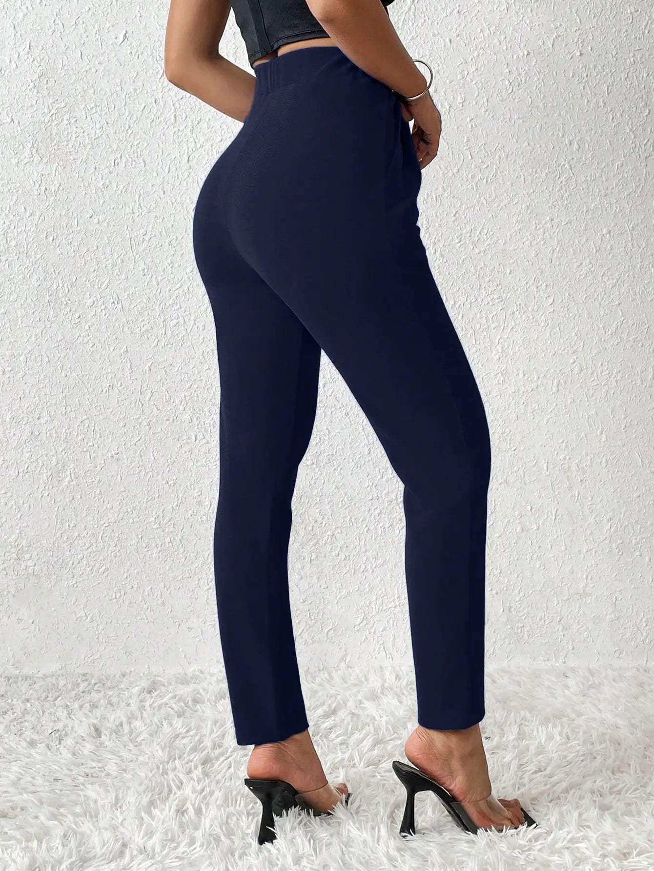 Women Slim Fit Tapered High Waist Pants With Elastic