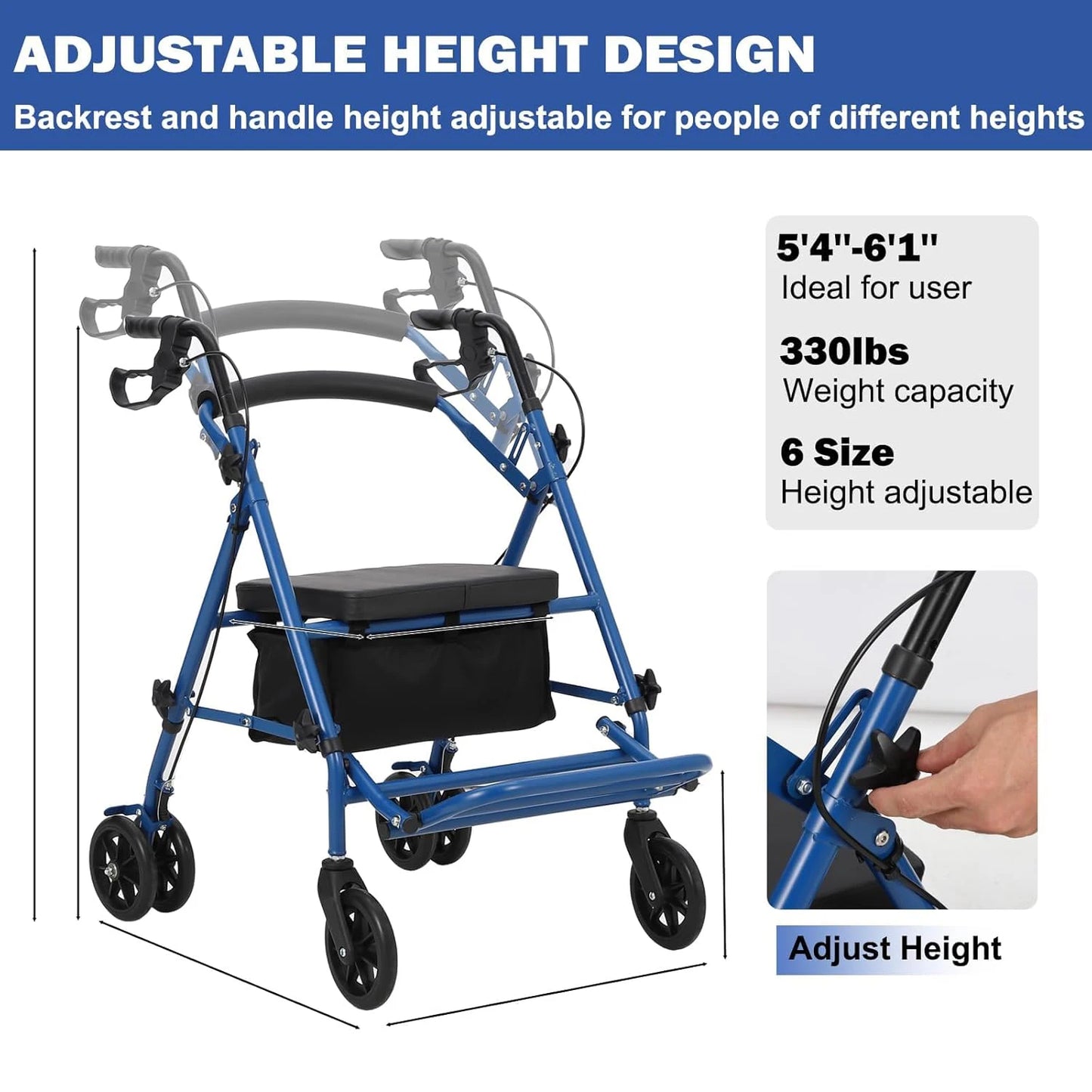 Folding 2-In-1 Rollator Walker All-Terrain Transport Wheelchair For Seniors
