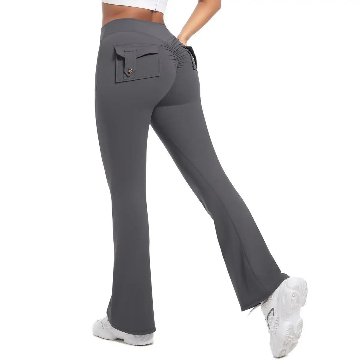 Women's Yoga Flare Trousers High-Waisted Tummy-Control Wide-Leg Pockets