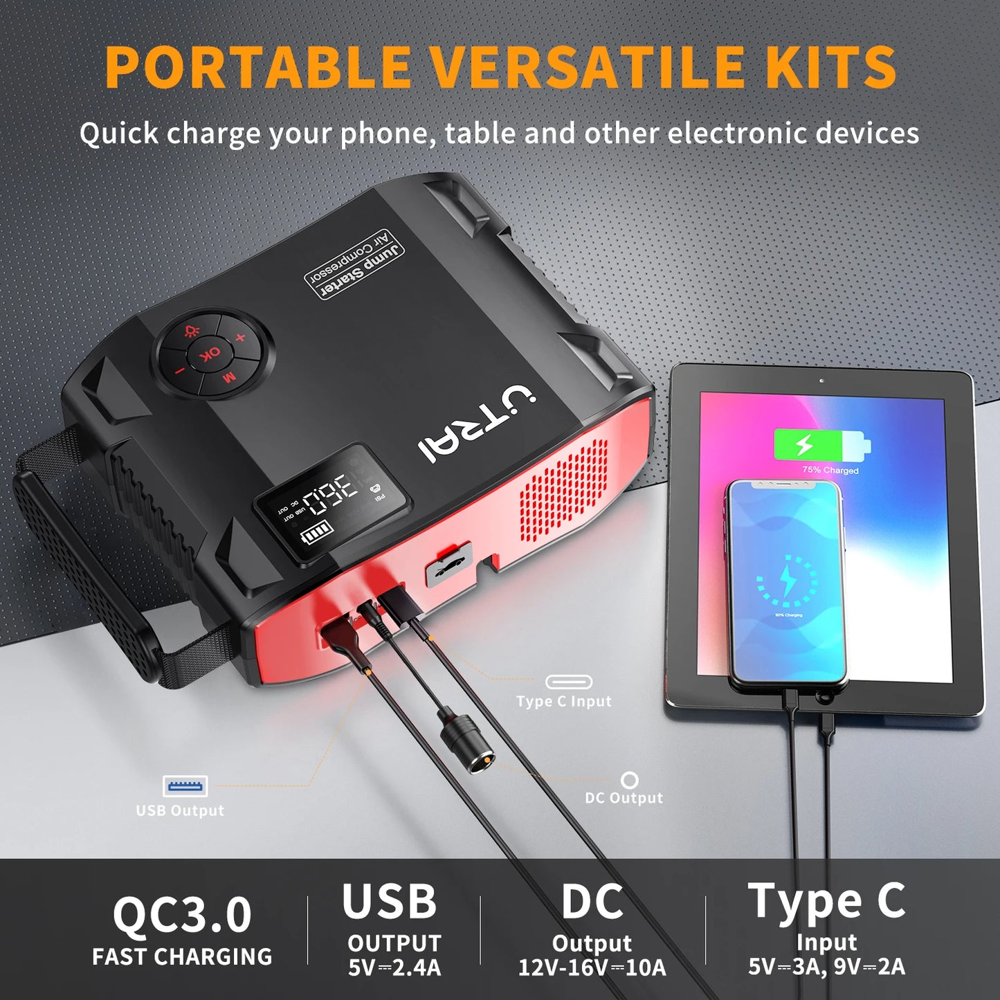 UTRAI 4 In 1 Jump Starter With Air Compressor System