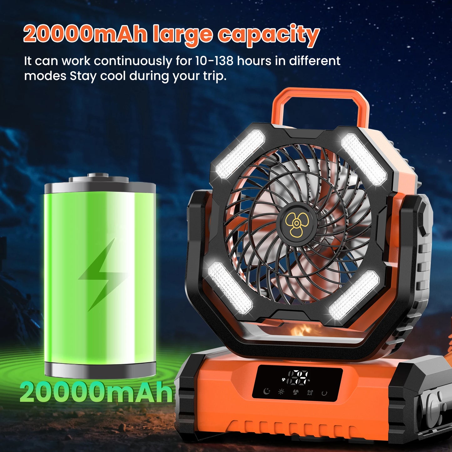 Electric Portable LED Camping Fan 20000mAh Touch Control USB Rechargeable
