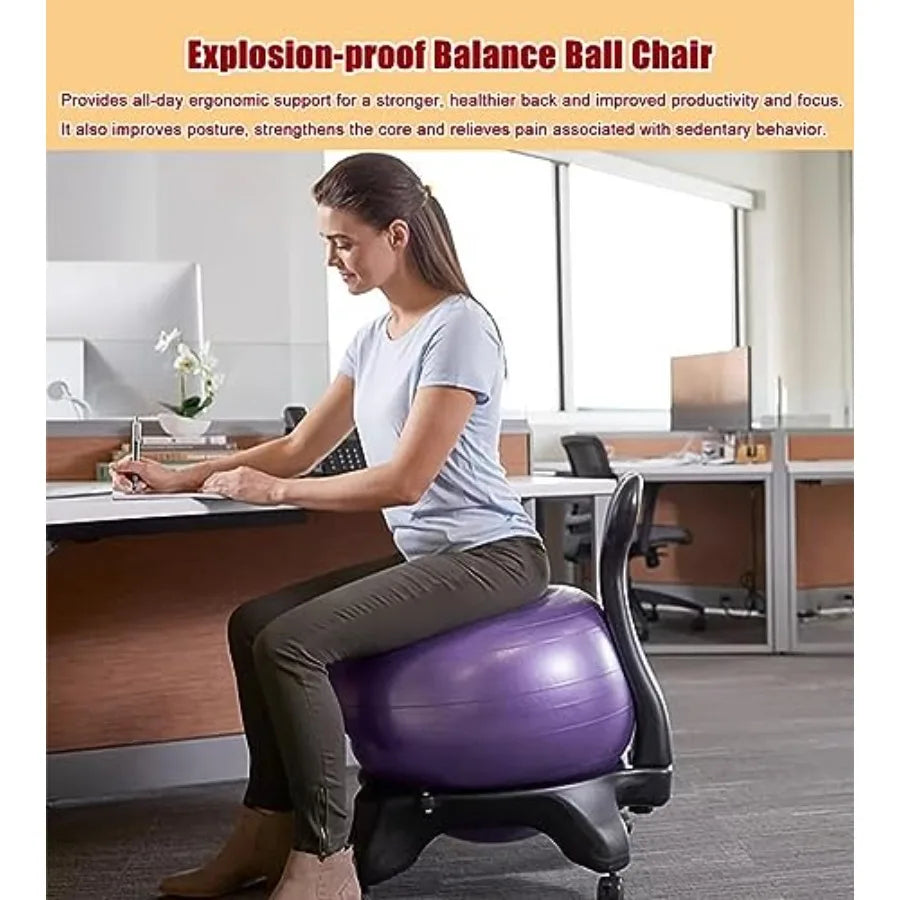 XMSJ Ergonomic Office Yoga Ball Chair with Wheels for Posture