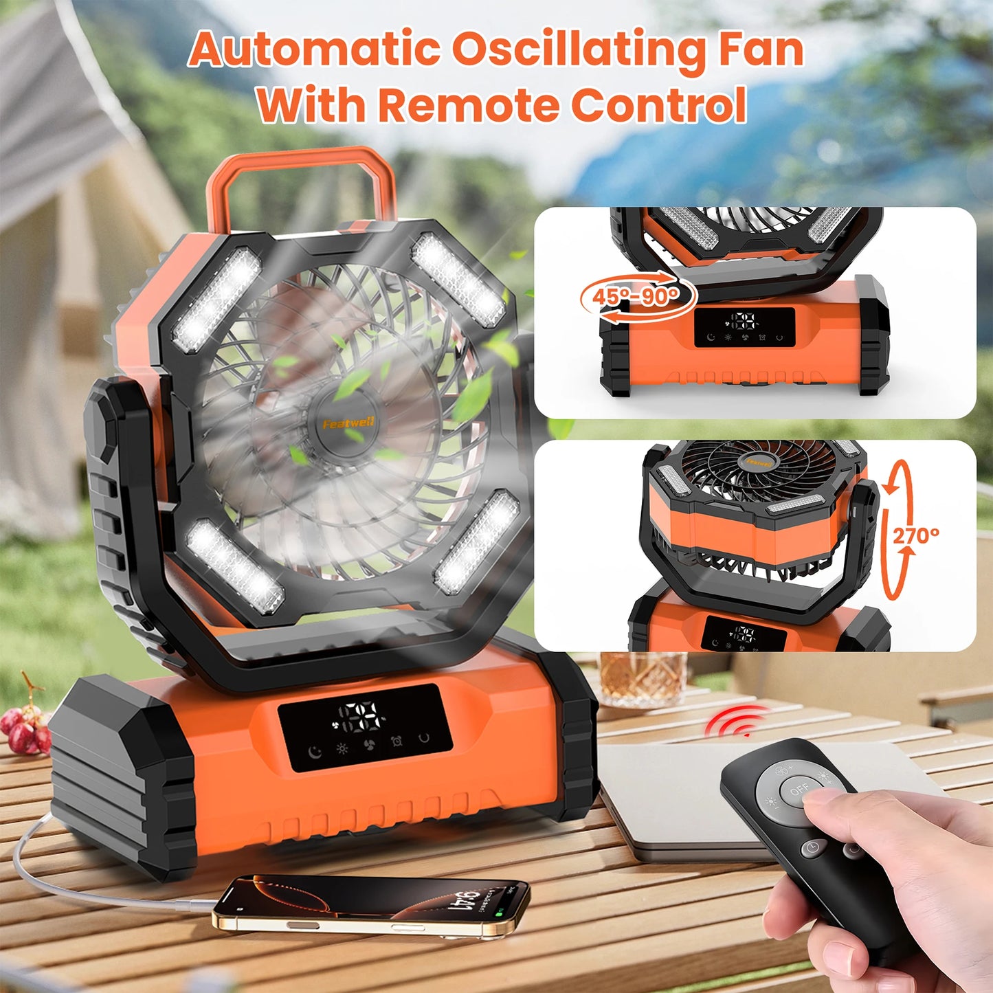 Electric Portable LED Camping Fan 20000mAh Touch Control USB Rechargeable