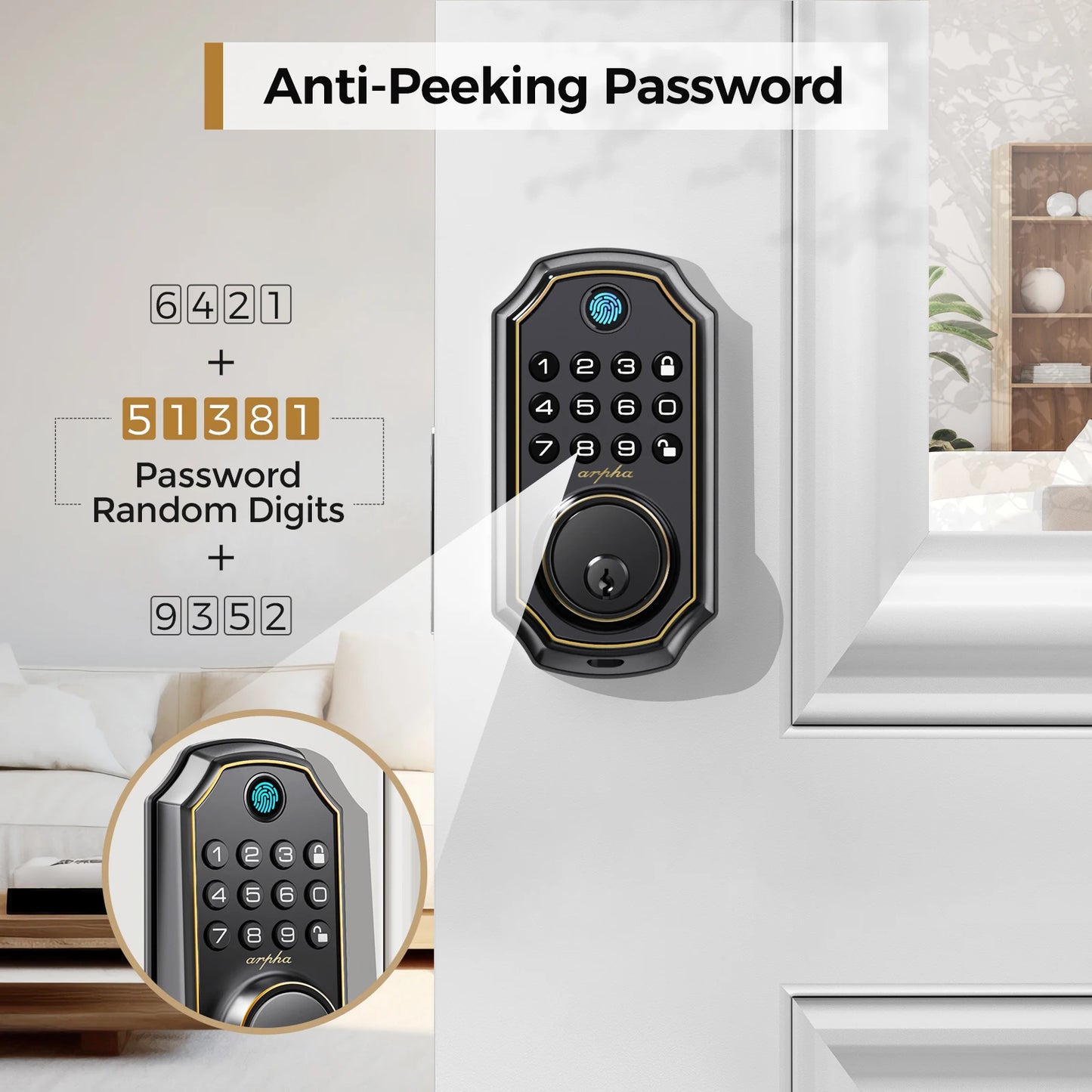 Arpha D280 Keyless Entry Door Lock 5 In 1 Smart Fingerprint Deadbolt