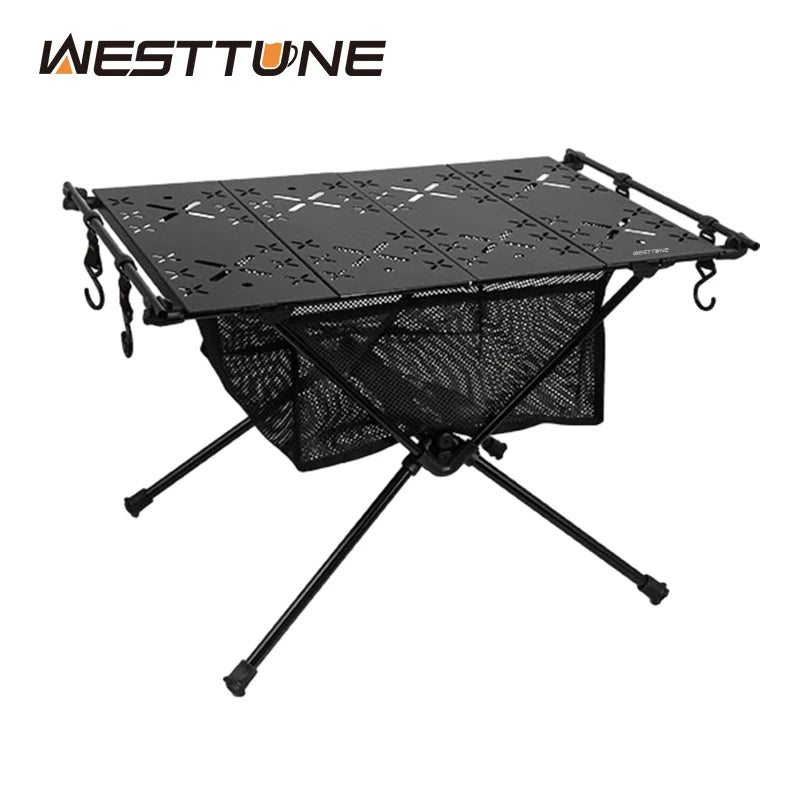 West Tune Folding Camping Table Aluminum Lightweight Storage Mesh Bag
