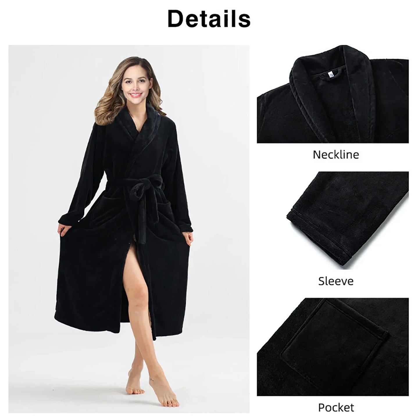 RONGTAICN Women's Winter Flannel Bathrobe Lapel Long Sleeve