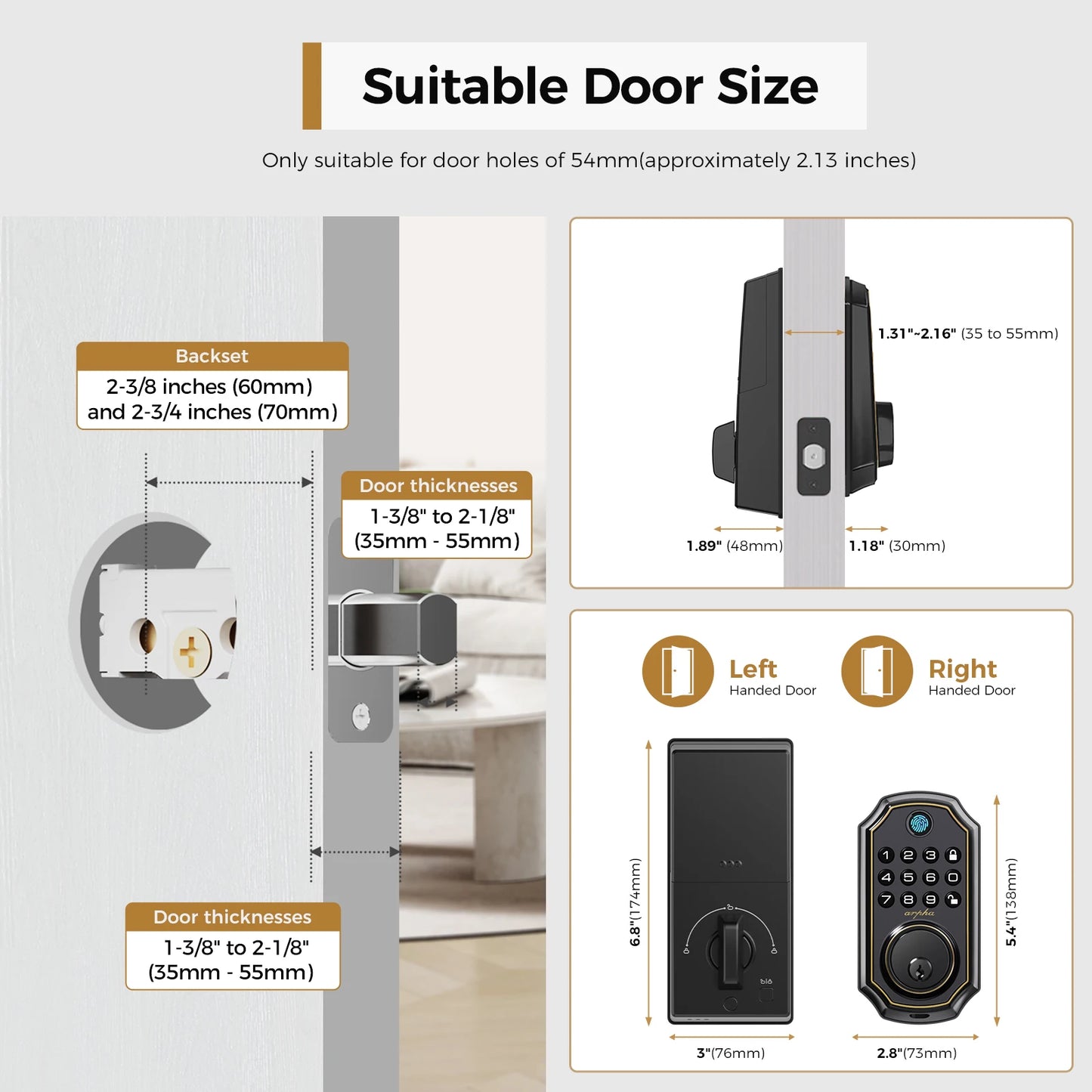 Arpha D280 Keyless Entry Door Lock 5 In 1 Smart Fingerprint Deadbolt